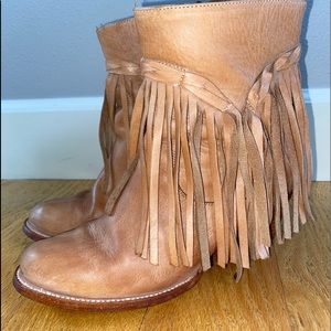 Matisse Natural Leather Fringe Rumour boots with wooden heel